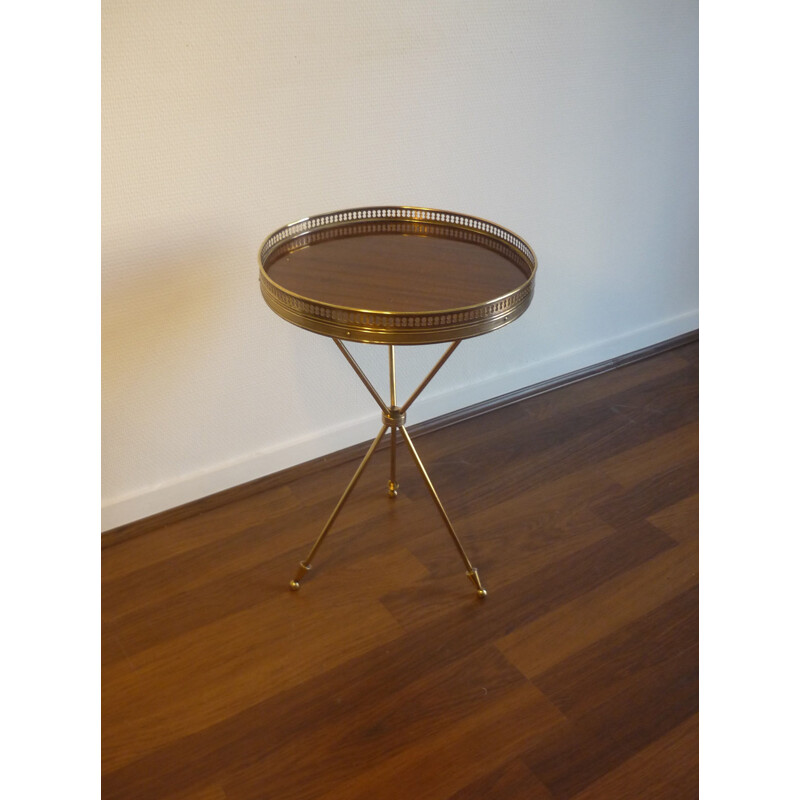 Vintage tripod side table, in brass and rosewood, 1950s