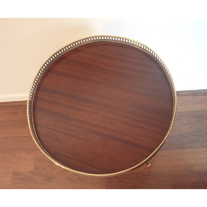 Vintage tripod side table, in brass and rosewood, 1950s