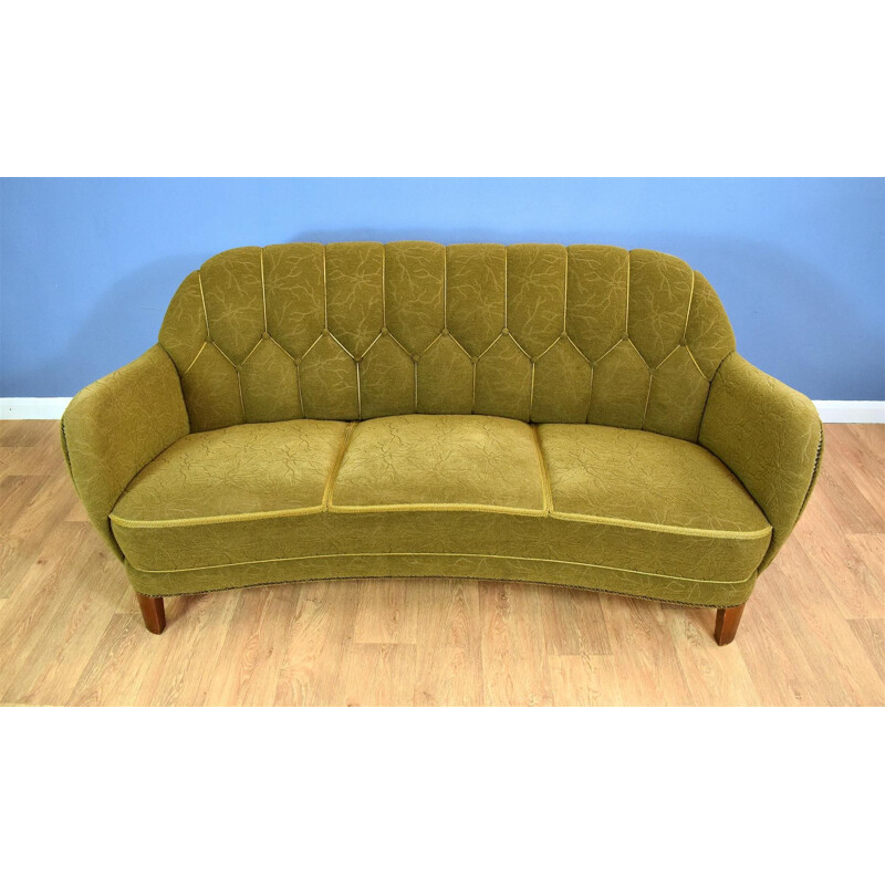 Vintage Danish green "Banana" three seater sofa 1930s 40s