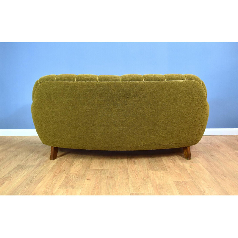 Vintage Danish green "Banana" three seater sofa 1930s 40s