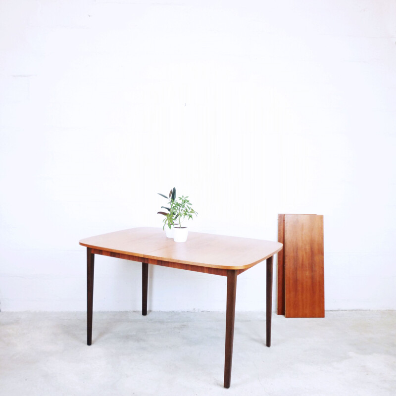 Vintage dining table extendable in teak 1960