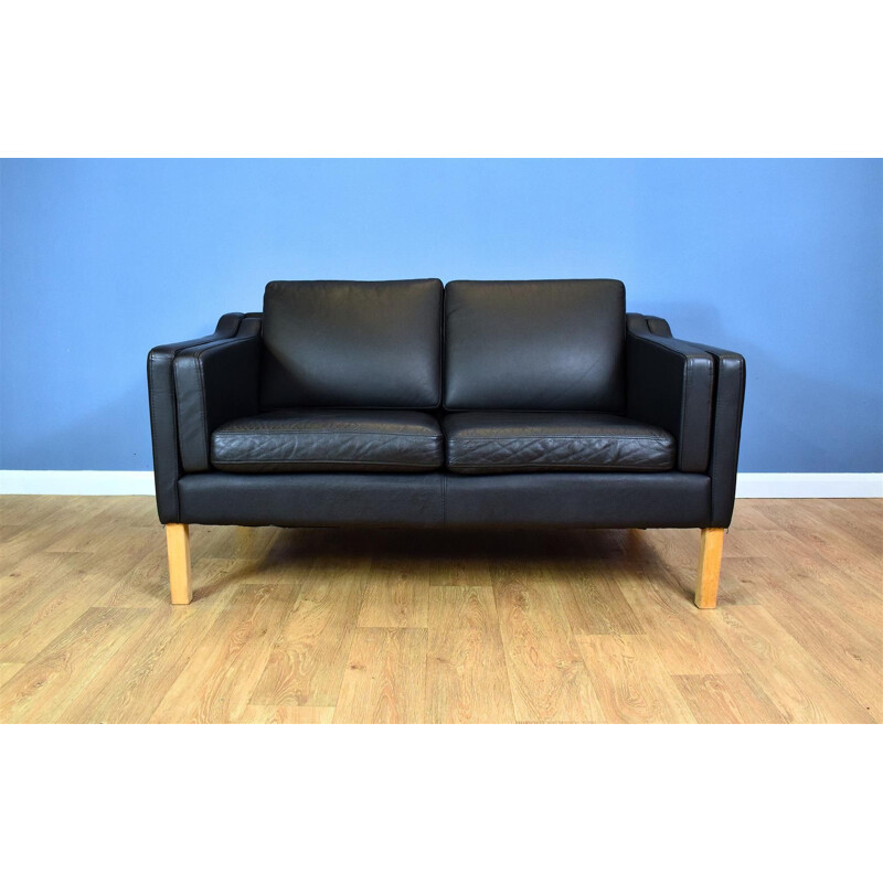 Vintage 2-seater sofa black leather Danish