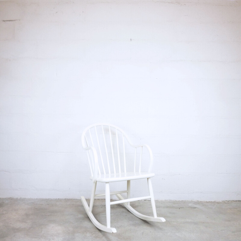 Vintage rocking chair white Edsbyverken, Swedish 1960 