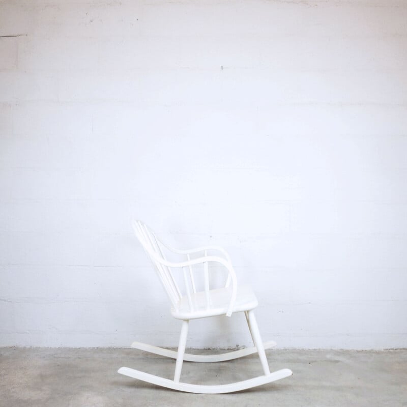 Vintage rocking chair white Edsbyverken, Swedish 1960 