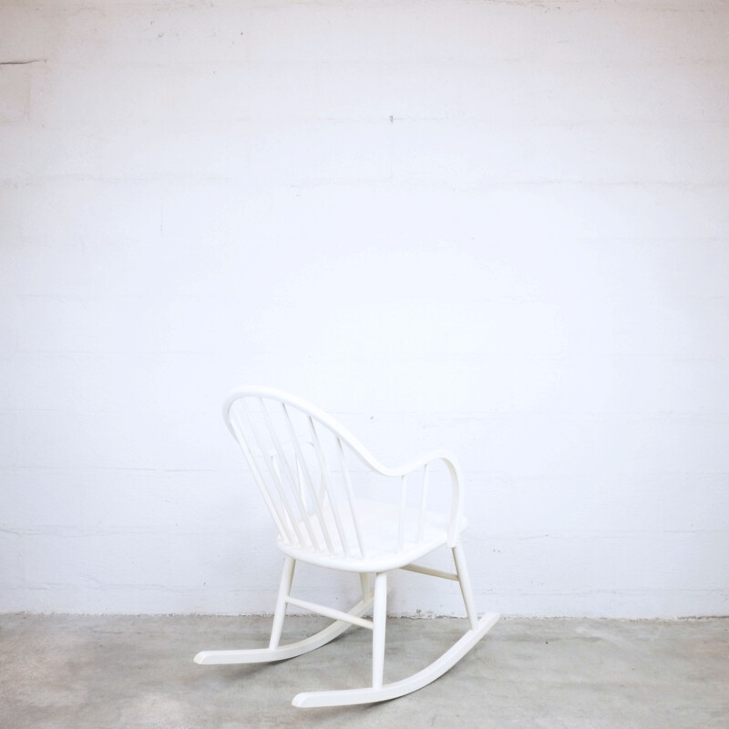 Vintage rocking chair white Edsbyverken, Swedish 1960 