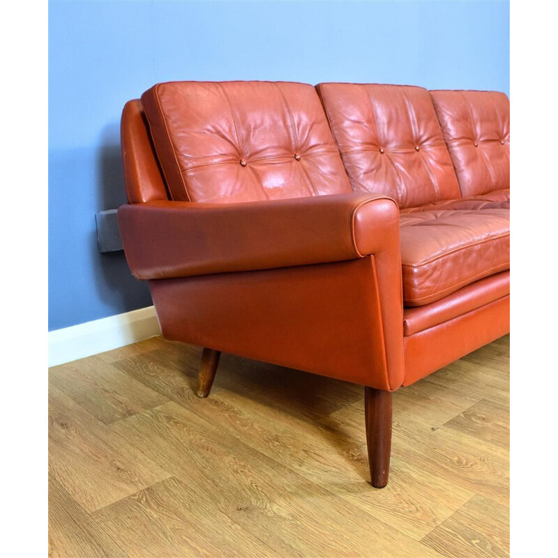 Vintage 3-seater sofa in red leather Skippers Møbler Danish 1960s