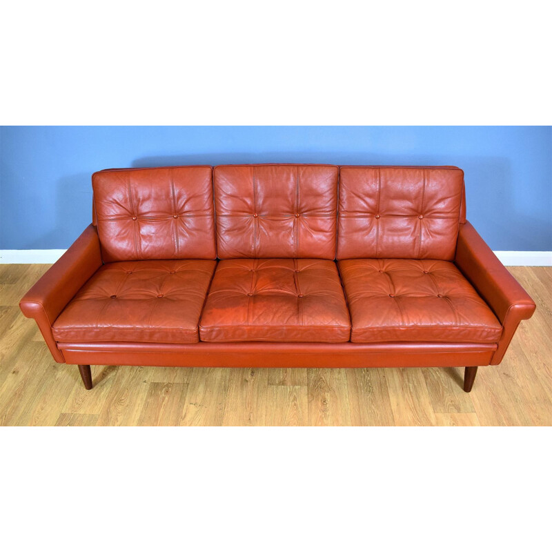 Vintage 3-seater sofa in red leather Skippers Møbler Danish 1960s