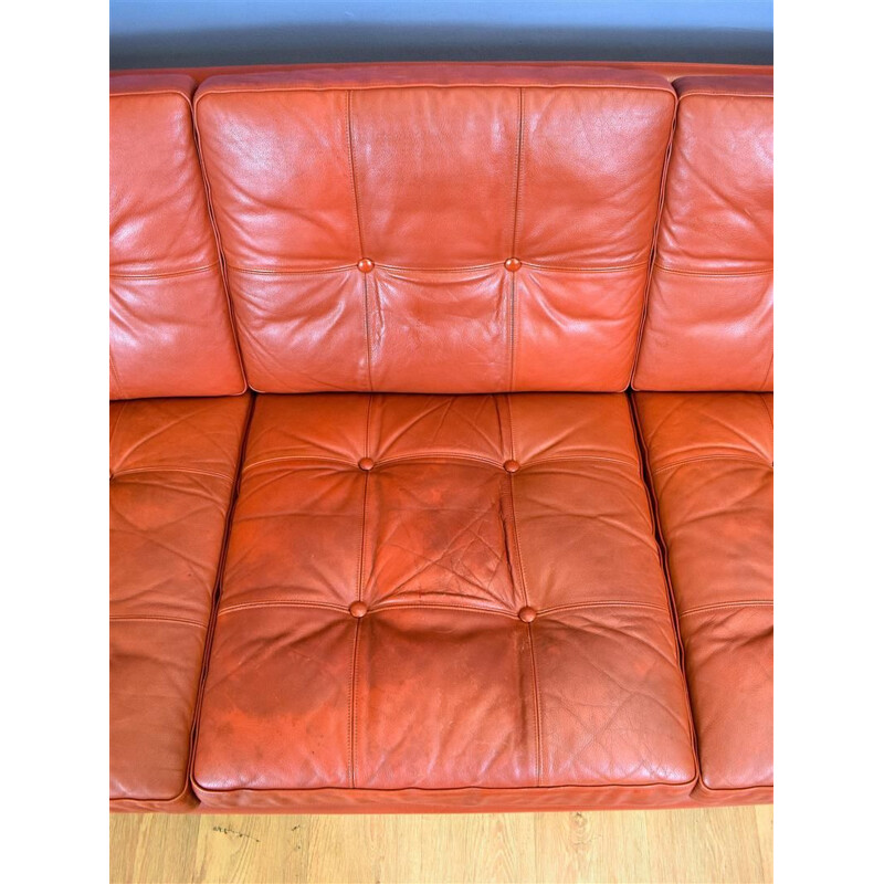 Vintage 3-seater sofa in red leather Skippers Møbler Danish 1960s