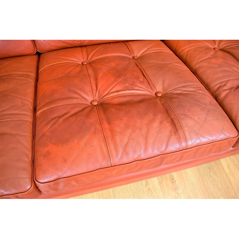 Vintage 3-seater sofa in red leather Skippers Møbler Danish 1960s