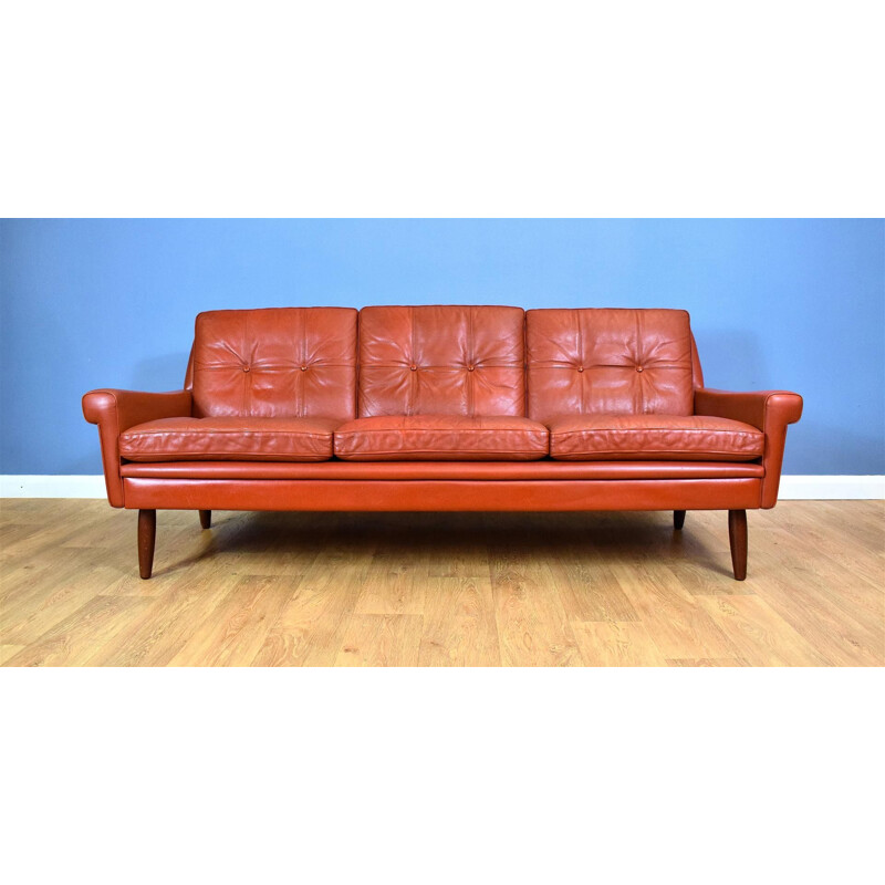 Vintage 3-seater sofa in red leather Skippers Møbler Danish 1960s