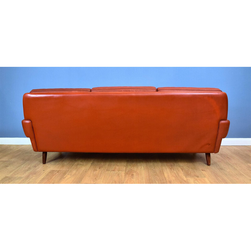 Vintage 3-seater sofa in red leather Skippers Møbler Danish 1960s