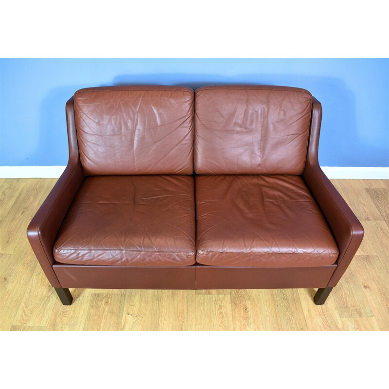 Vintage 2-seater sofa Brown Leather Danish 1970s