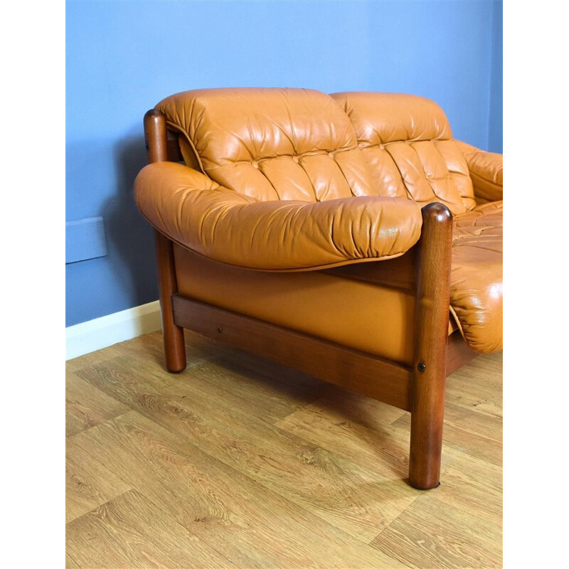 Vintage 2-seater sofa caramel leather Swedish 1970s