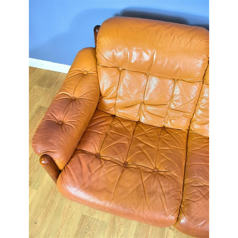 Vintage 3-seater sofa in caramel leather Swedish 1970s