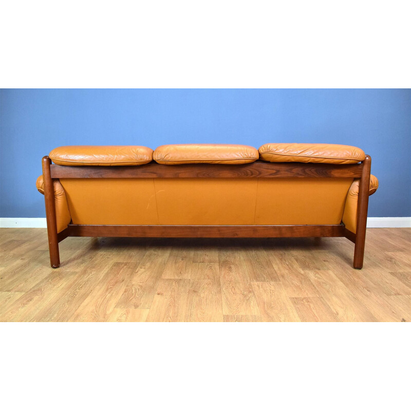 Vintage 3-seater sofa in caramel leather Swedish 1970s