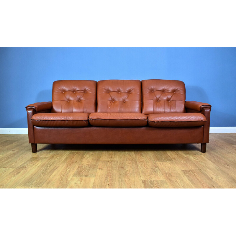 Vintage 3-seater sofa in tan brown leather Danish 1970s