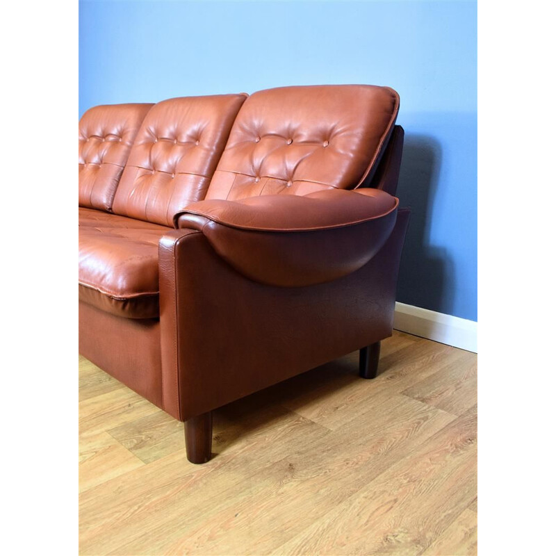 Vintage 3-seater sofa in tan brown leather Danish 1970s