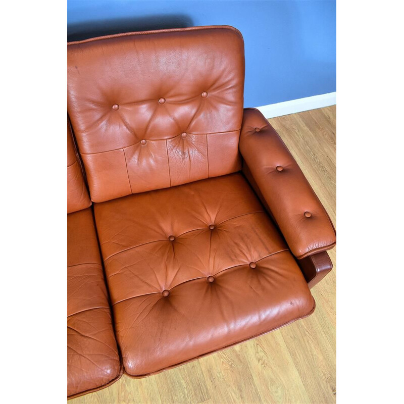 Vintage 3-seater sofa in tan brown leather Danish 1970s
