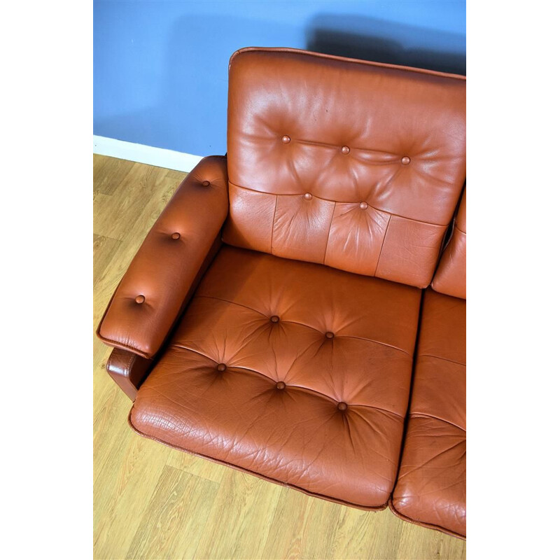 Vintage 3-seater sofa in tan brown leather Danish 1970s