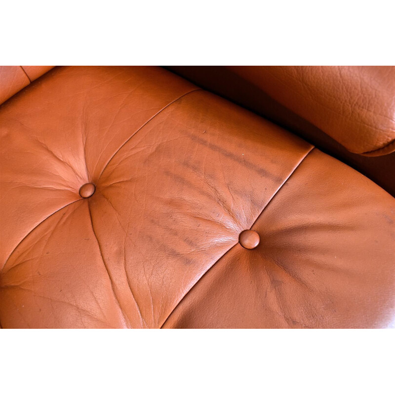 Canapé 3 places vintage en cuir brun danois des années 1970