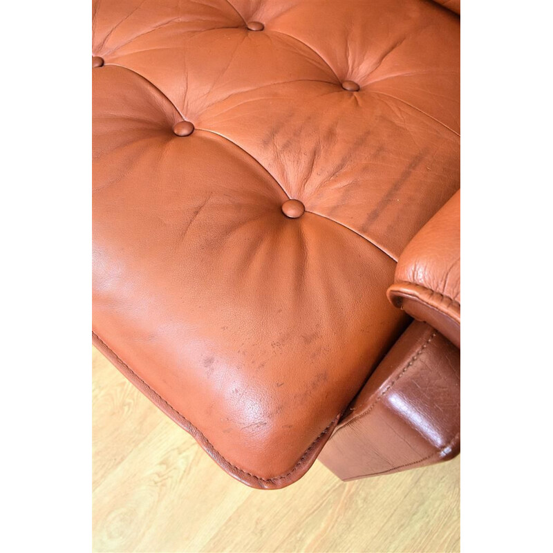 Vintage 3-seater sofa in tan brown leather Danish 1970s