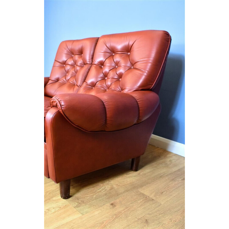 Vintage 2-seater sofa in red leather Danish 1970s