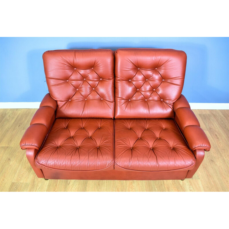 Vintage 2-seater sofa in red leather Danish 1970s