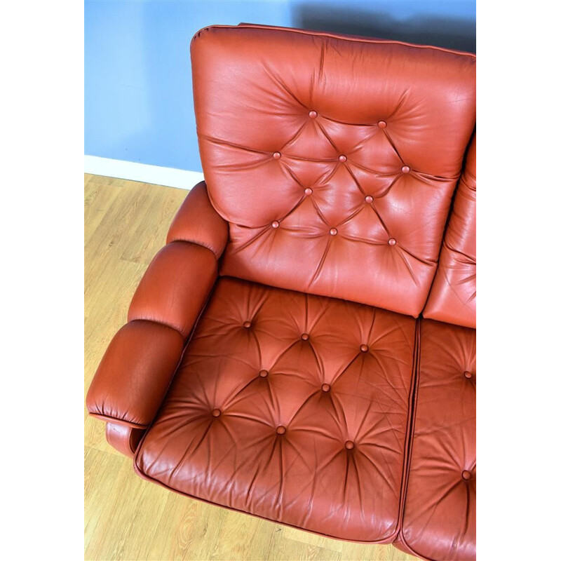 Vintage 2-seater sofa in red leather Danish 1970s