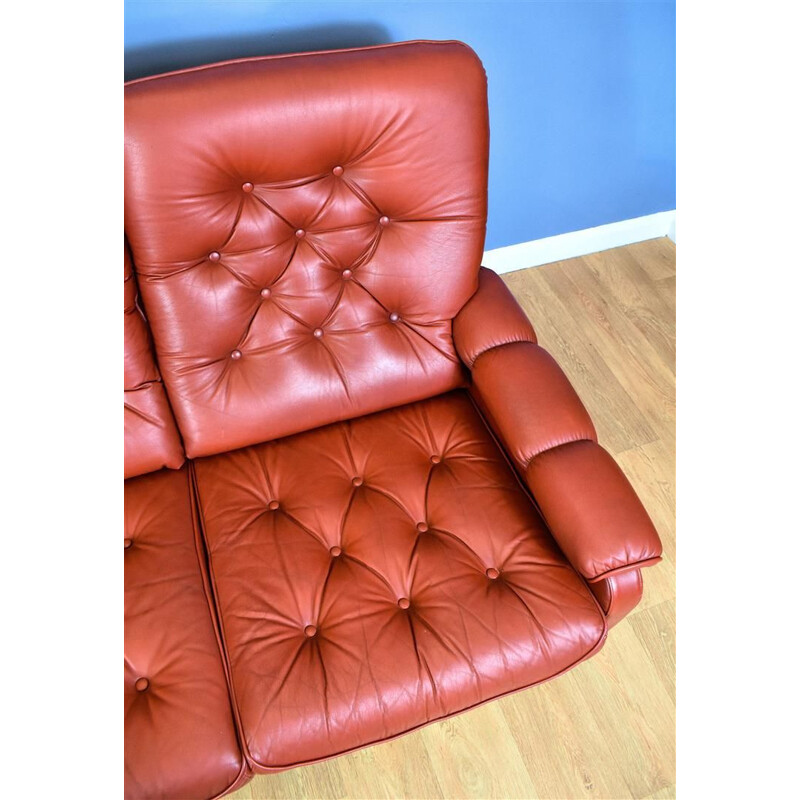 Vintage 3-seater sofa in red leather Danish 1970s