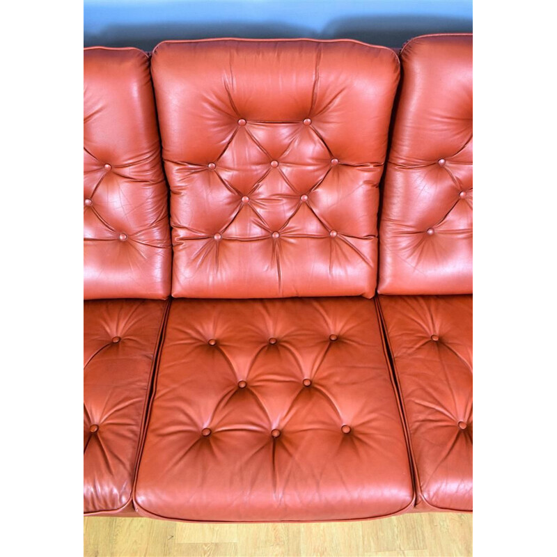 Vintage 3-seater sofa in red leather Danish 1970s