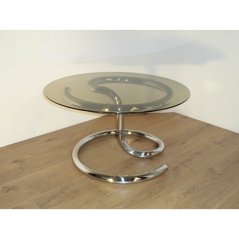 Smoked glass and chromed metal coffee table, Paul TUTTLE - 1971
