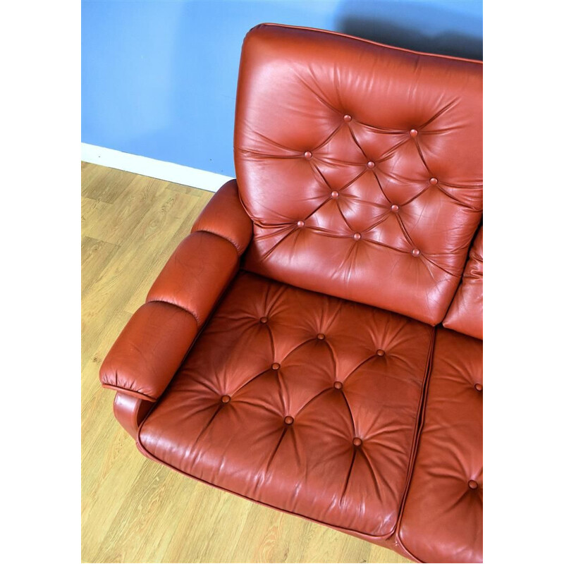 Vintage 3-seater sofa in red leather Danish 1970s