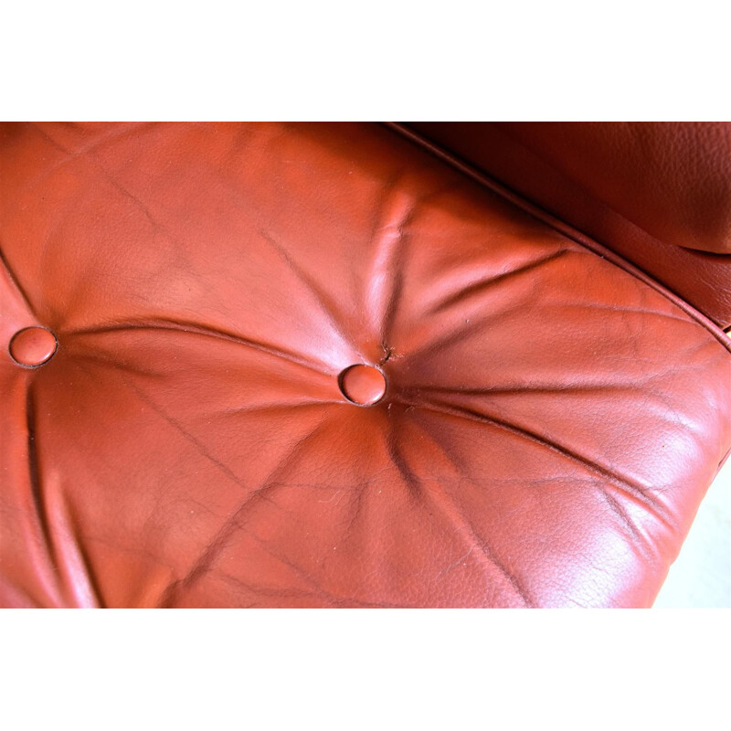 Vintage 3-seater sofa in red leather Danish 1970s