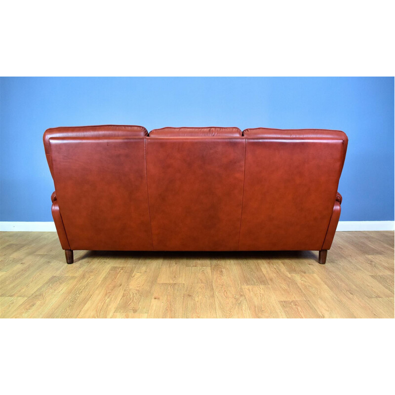 Vintage 3-seater sofa in red leather Danish 1970s