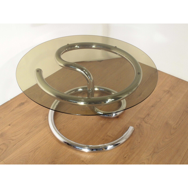 Smoked glass and chromed metal coffee table, Paul TUTTLE - 1971