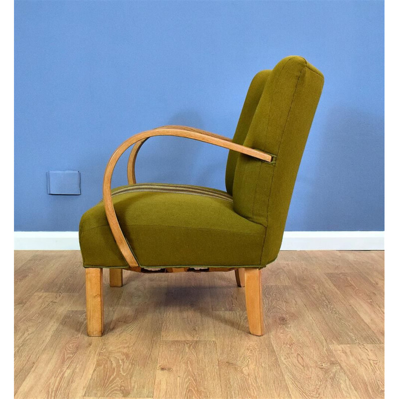 Vintage Lounge Chair Oak & Green Wool Danish 1930s