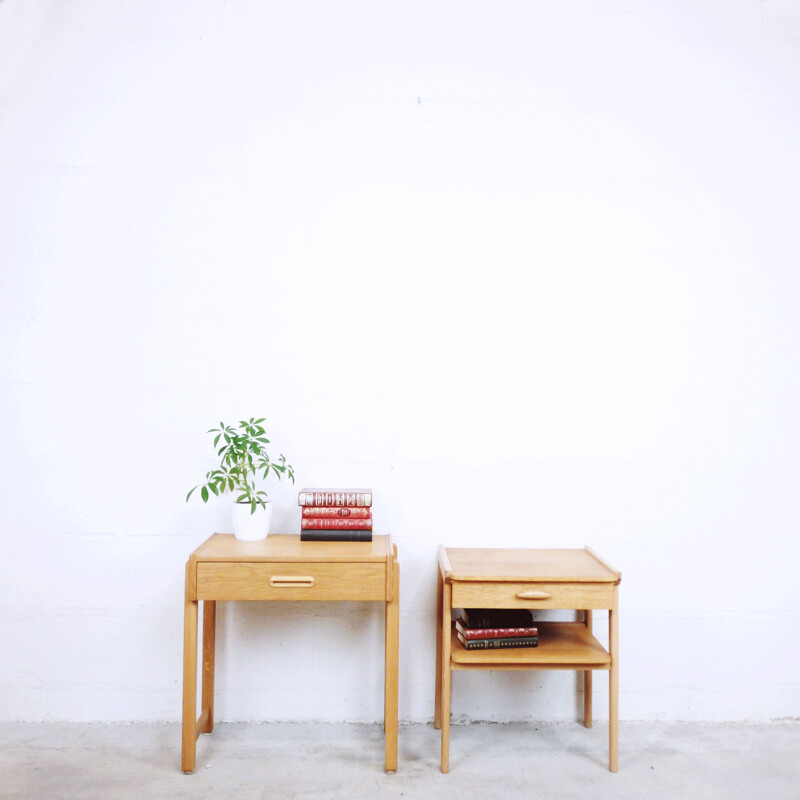 Pair of vintage night stands mismatched in beech 1960s