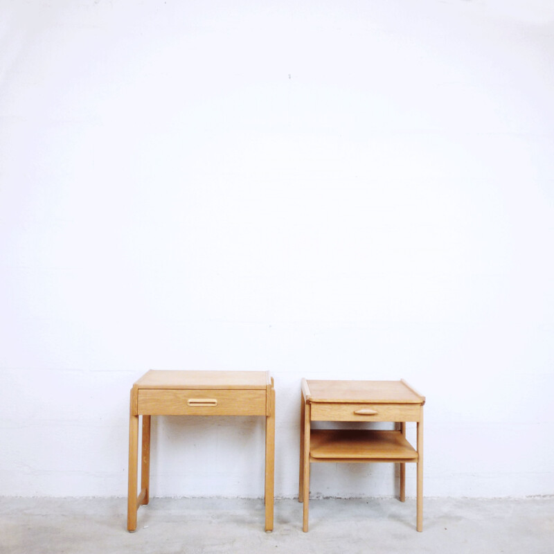 Pair of vintage night stands mismatched in beech 1960s