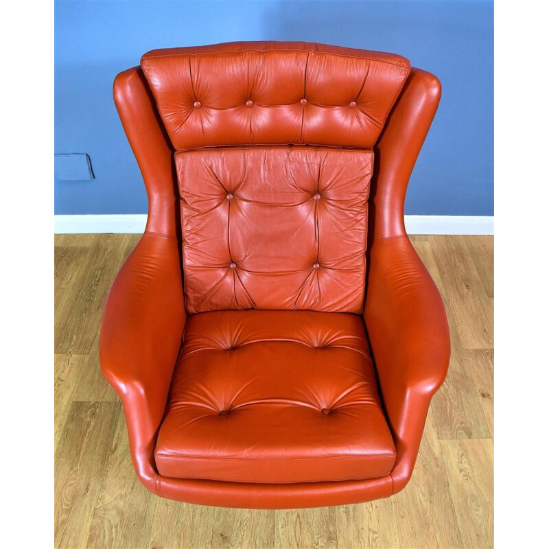 Vintage Swivel Lounge Chair in Red Leather Danish 1960s 