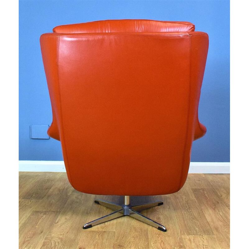 Vintage Swivel Lounge Chair in Red Leather Danish 1960s 