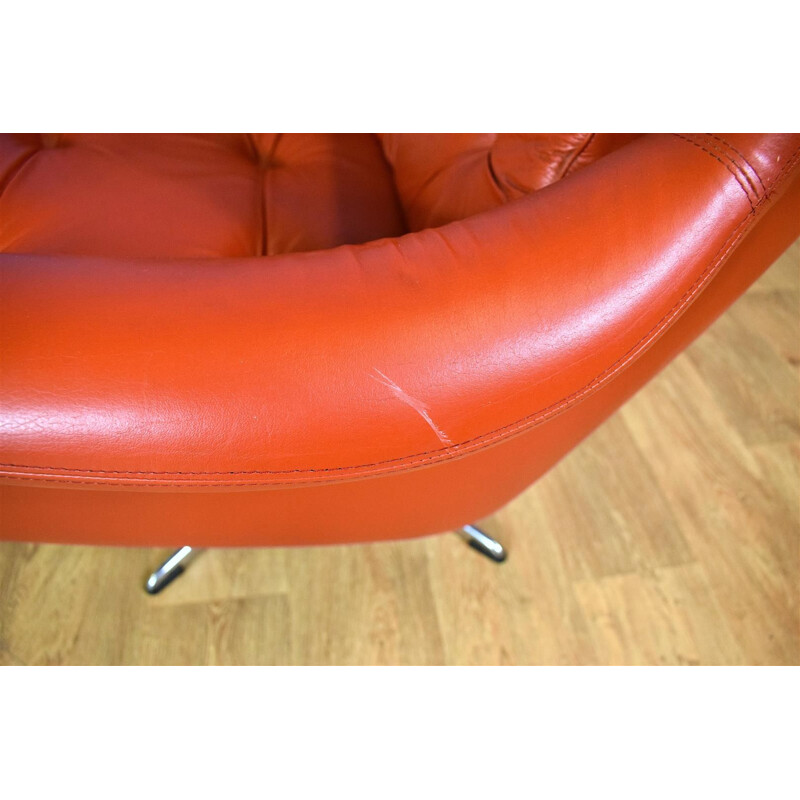 Vintage Swivel Lounge Chair in Red Leather Danish 1960s 
