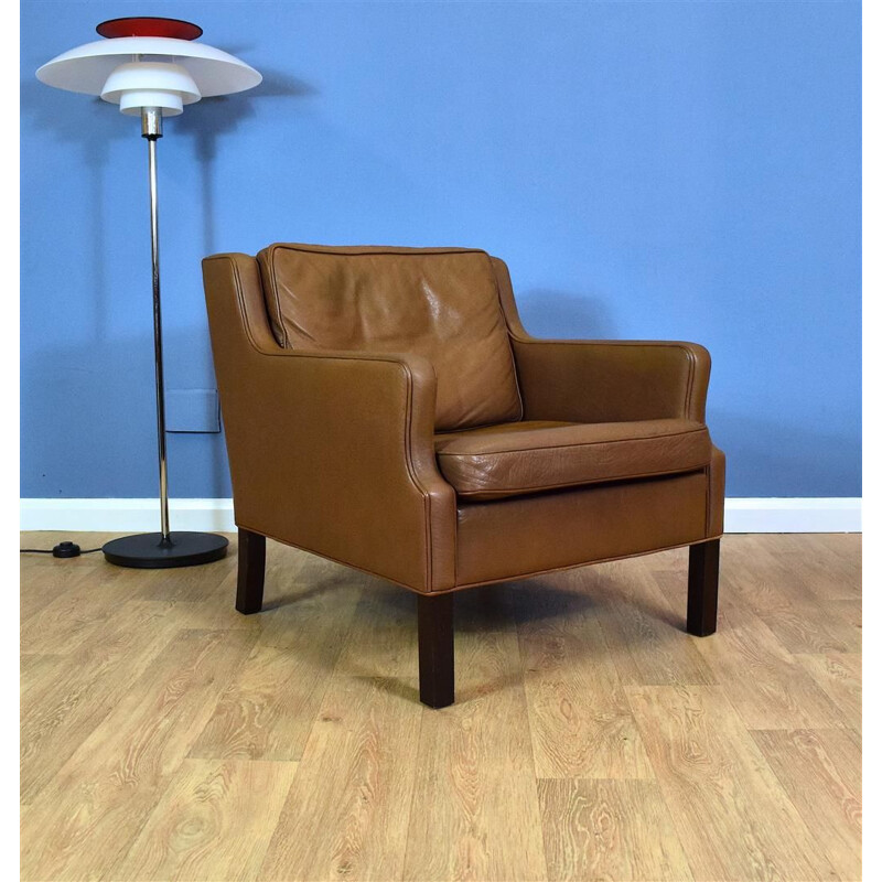 Vintage Lounge Armchair in Brown Leather Danish 1960s-70s