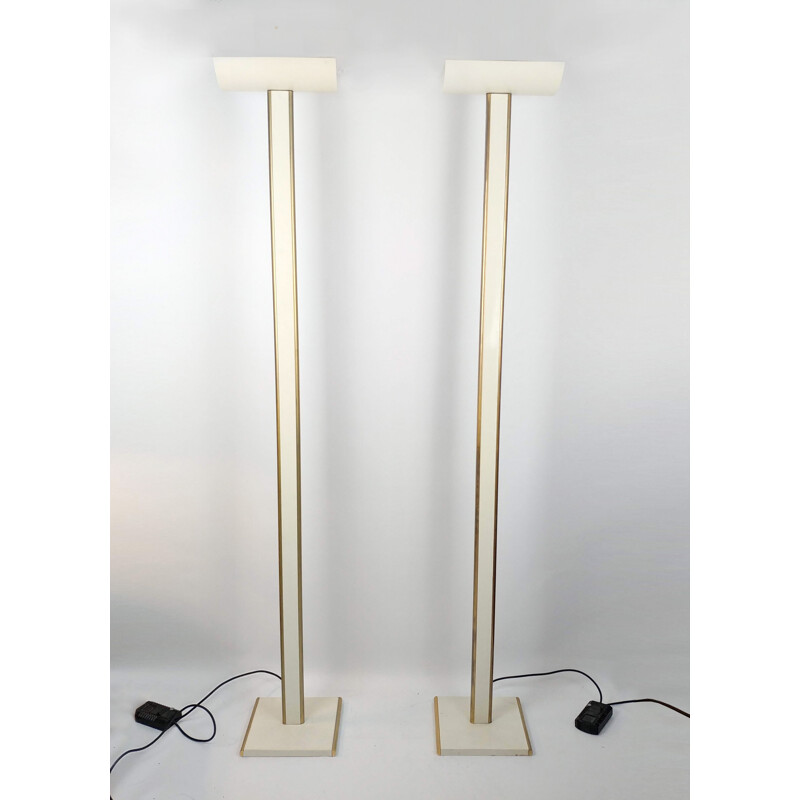 Vintage pair of golden brass floor lamps , 1970s