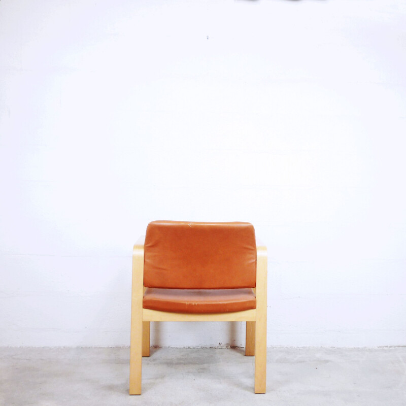 Vintage armchair in brown leather and beech, Swedish 1990