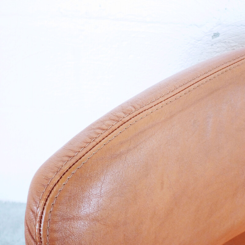 Vintage armchair in brown leather and beech, Swedish 1990