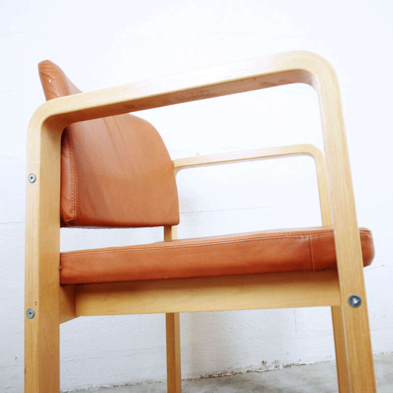 Vintage armchair in brown leather and beech, Swedish 1990