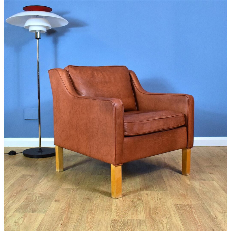 Vintage Lounge Chair in Brown Patinated Leather Danish 1970s