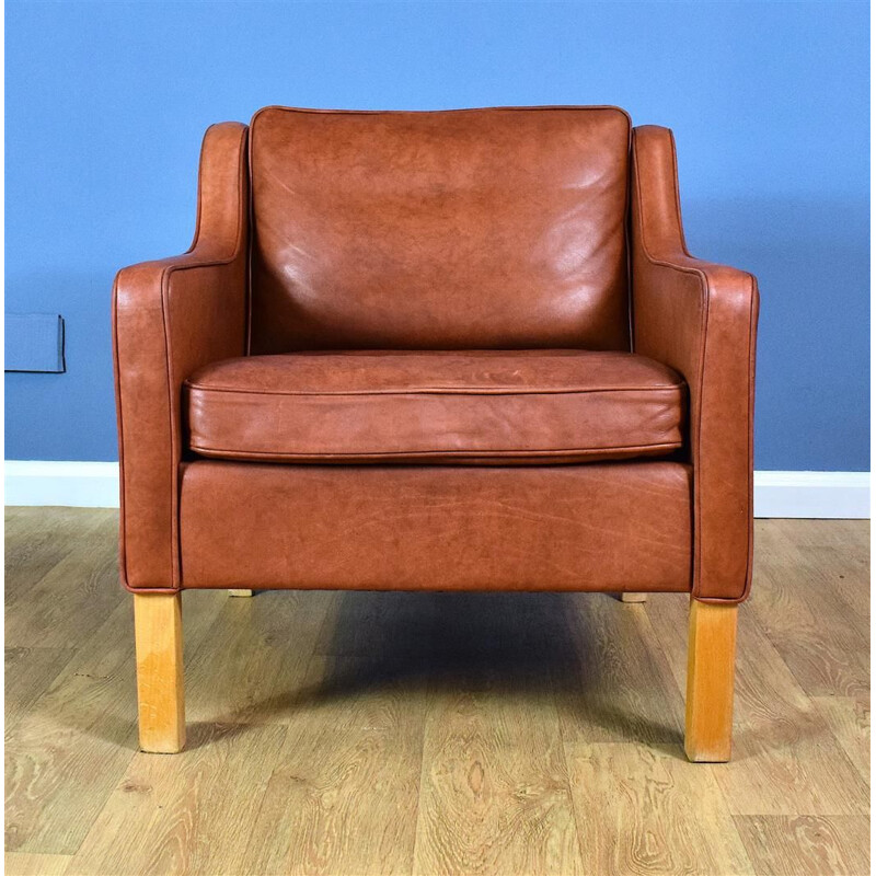 Vintage Lounge Chair in Brown Patinated Leather Danish 1970s