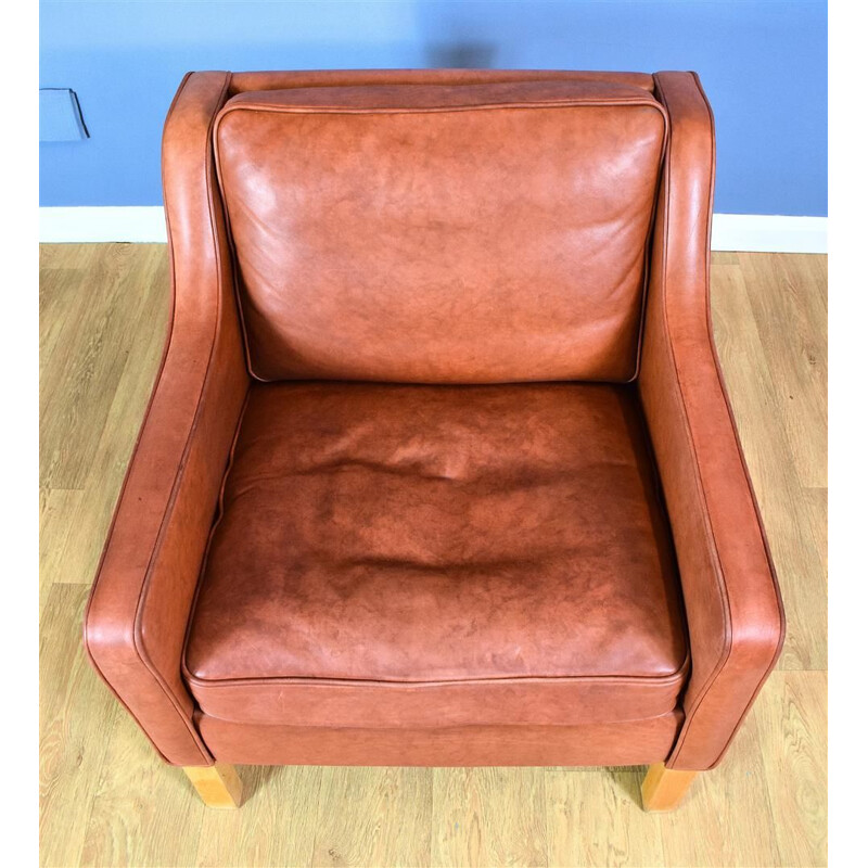 Vintage Lounge Chair in Brown Patinated Leather Danish 1970s