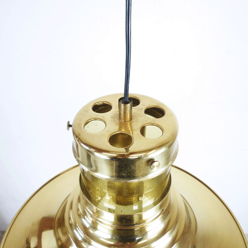 Suspension vintage cloche en verre et métal doré, 1960